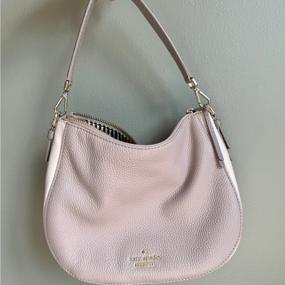 Kate Spade Dusty Pink Pebbled Leather Shoulder Bag with Cream Sides